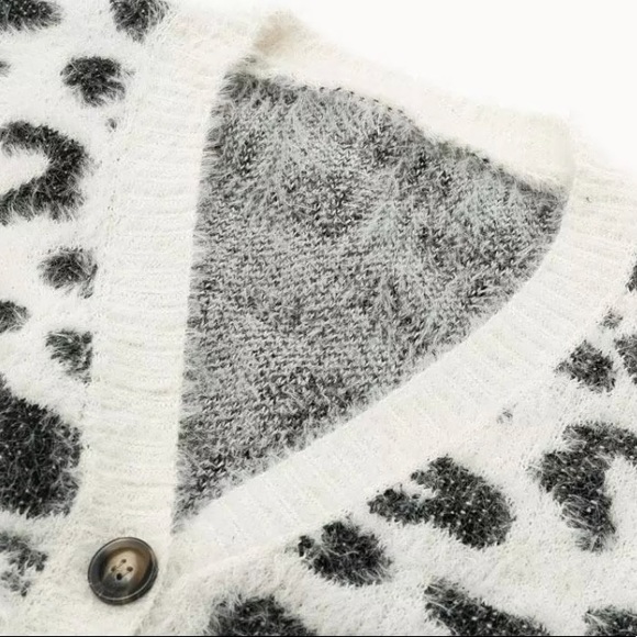 Leopard Animal Print Fluffy Sweater Cardigan - Picture 5 of 5